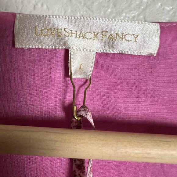 LoveShackFancy Pink Metallic Gabriella Lame Puff Sleeve Bow Mini Dress Size L - Picture 10 of 13